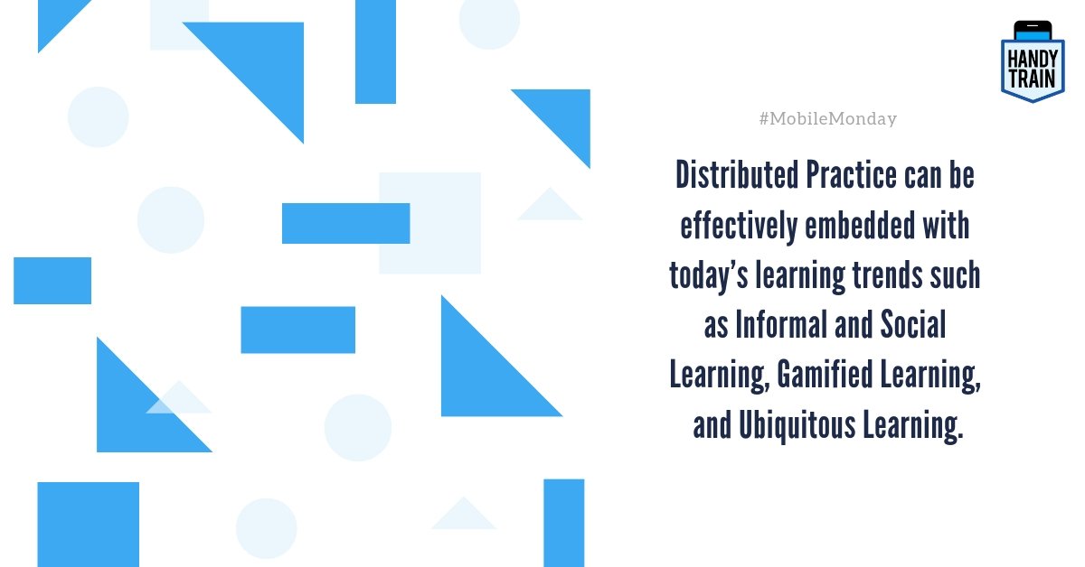Humans learn items in a list more effectively when they are studied in several sessions spread out over a long period of time, rather than studied repeatedly in a short period of time, a phenomenon called the spacing effect.
#MobileMonday #MLearning