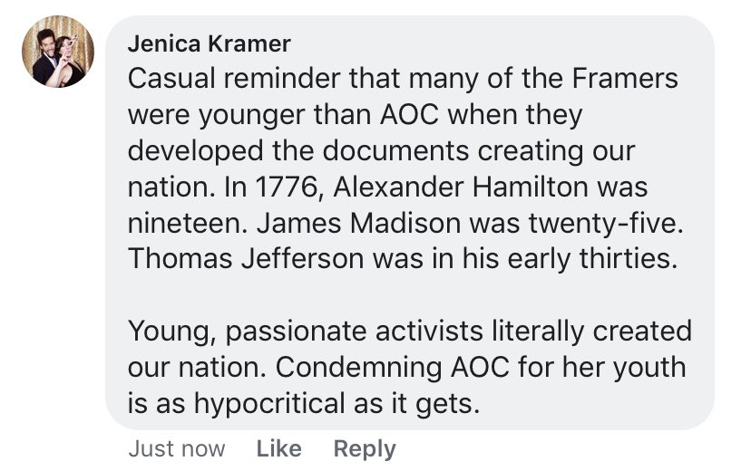 JenicaKramer's tweet photo. Celebrating #AprilFools by shutting down fools on FB. That’s how you play this game, right? Also, love you @AOC, plz keep doing you. https://t.co/ueYeLTZwyt