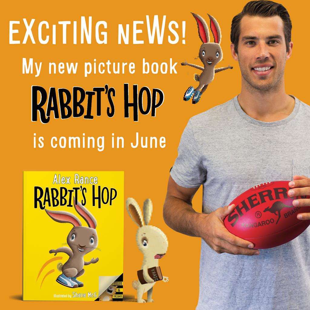 AllenAndUnwin's tweet photo. “It’s up there with one the nicest things anyone has done for me’’ - Jack Riewoldt on Alex Rance's new book #RabbitsHop, his follow up to #TigersRoar is based around Jack Rabbit's journey from the island of Tasmania to the mainland & to stardom https://t.co/8jie82aHl8 #GoTiges 🐰 https://t.co/RJA4VgOFFF