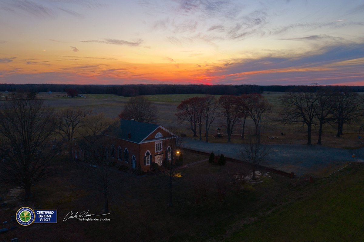 HighlanderFoto's tweet photo. Beautiful sunset tonight at #Morattico Baptist Church.  Some nights a little perspective really brings out nature's color palette.  #DJI #Drone #FAALicensed #Part107 #Mavic2Pro #NNK #Lancaster #LancasterByTheBay #NorthernNeck #Aerial #HighlanderStudios https://t.co/VhtapyMv4l