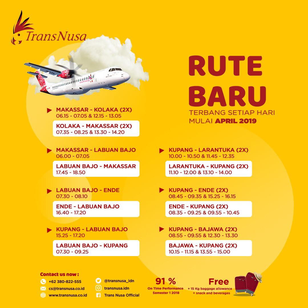 Sudah siap menikmati rute baru kami? Segera pesan tiket menuju destinasi impian mu di transnusa.co.id
.
.
✈️ 91% On Time Perfomance (OTP) in 1st Semester of 2018
.
.
Dapatkan fasilitas free bagasi di cabin 7kg dan free bagasi hingga 15kg
.
.
#TransNusa #BetaTransnusa