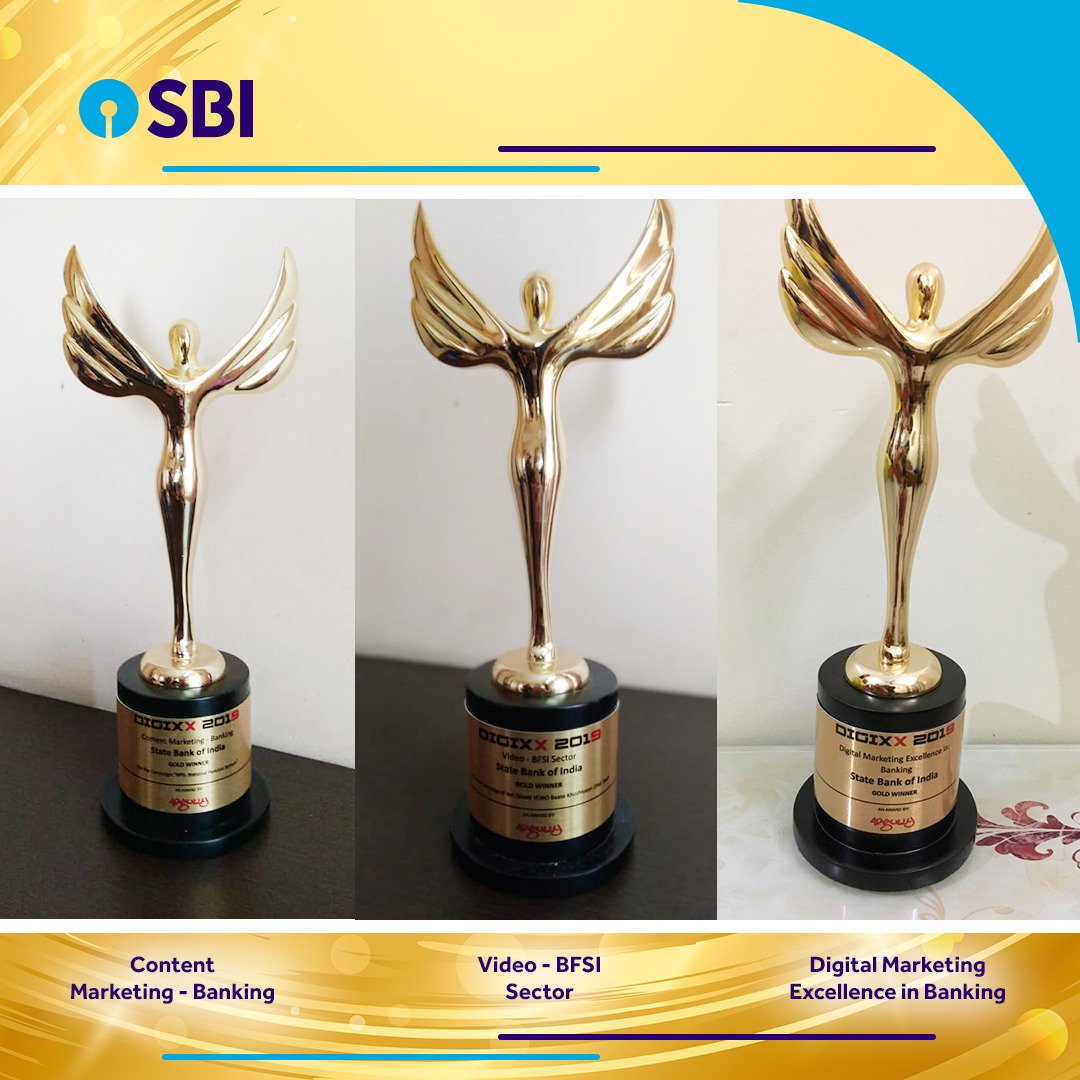 TheOfficialSBI's tweet photo. Your clicks and subscriptions account for our success! Thank you for bringing home the gold in Digital Marketing Excellence in Banking, Video: BFSI Sector and Content Marketing - Banking at Digixx 2019.
#SBI #YONOSBI #SBIFamily #Gratitude #ThankYou #Awards #Digixx2019 https://t.co/Fe8vRDroeY