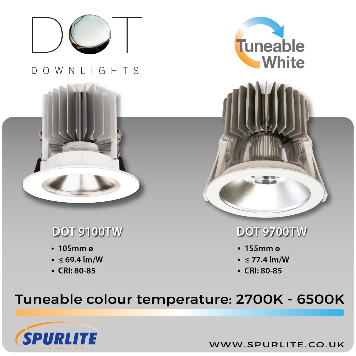 Spurlite's tweet photo. Our range of DOT LED Downlights have a new addition. These tuneable downlights are available in 105mm and 155mm diameter versions and have a tuneable colour temperature range of 2700K to 6500K.
https://t.co/25uwM9NRks
#tuneable #downlights #lighting #ledlighting #lightingdesign https://t.co/kNMe7xWYGv