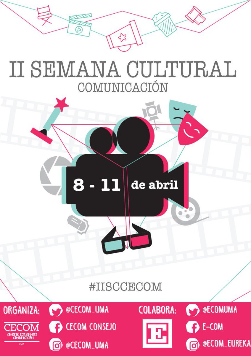 ¡Se acerca la II SEMANA CULTURAL de @CCComUMA !

Hemos preparado talleres, ponencias y más sorpresas 😱

¡Estad muy atentos a nuestras redes, llegan actividades que te interesan!

#IISCCECOM