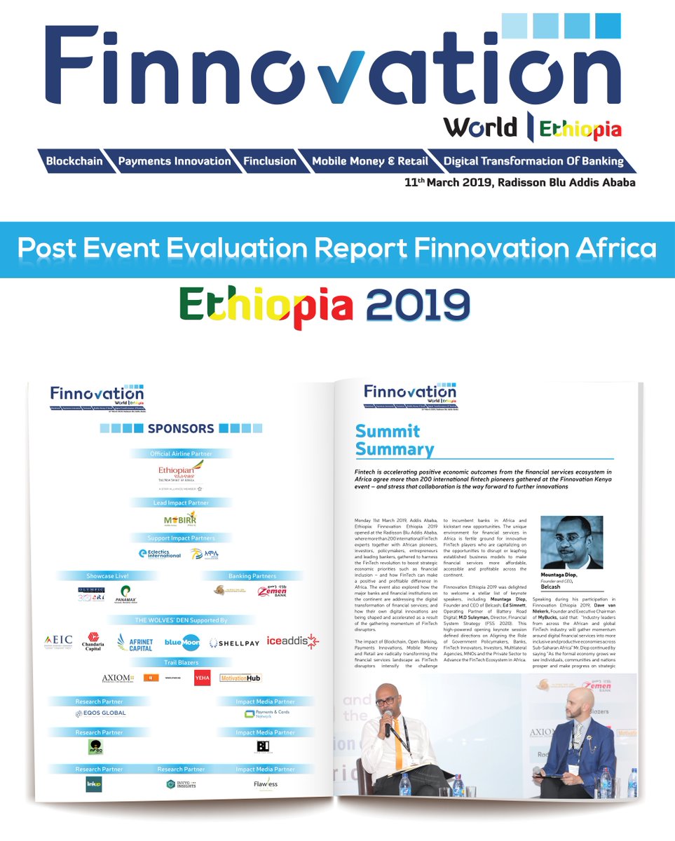 FinnovationLive's tweet image. Finnovation Ethiopia 2019 Post Event Evaluation Report Released. Download Now! - mailchi.mp/30cbb392fe0f/f…

#Finnovation #FinTech #Blockchain #Ethiopia #AddisAbaba #Banking