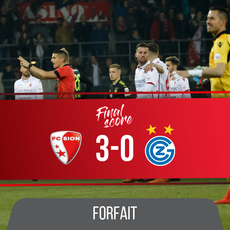 FCSion's tweet photo. La commission de discipline de la Swiss Football League a décidé d'accorder une victoire 3-0 par forfait au FC Sion suite à l'interruption de la rencontre face à @1886_gc_zuerich ⚪️🔴
#SIONGC #HopSion https://t.co/8JcVwLfTiD