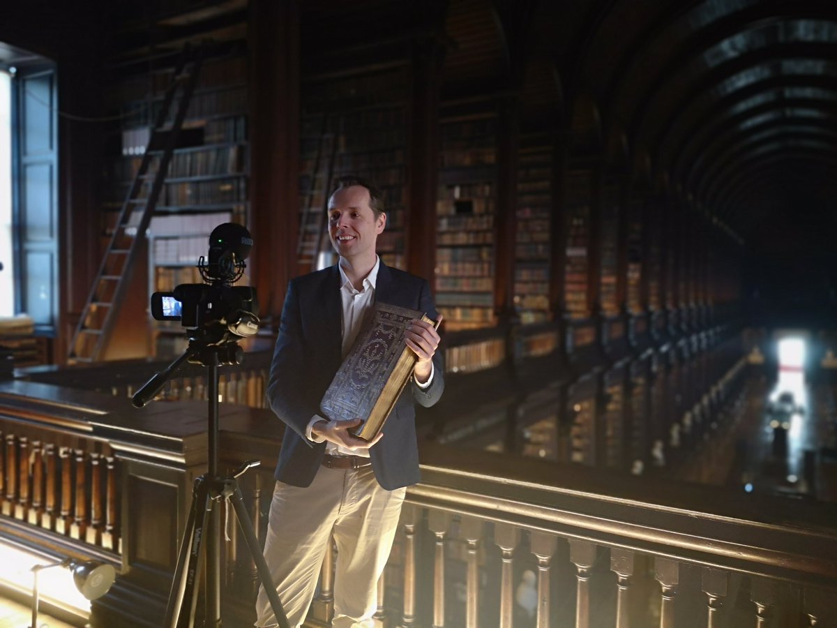 Lights. Camera. Action. Filming one of our wonderful VRFs <a href="/TLRHub/">Trinity Long Room Hub</a> - Alex Alsemgeest - who is here working on the fagel collection, a treasure in our library. #fagel #trinityresearch #tcdlibrary