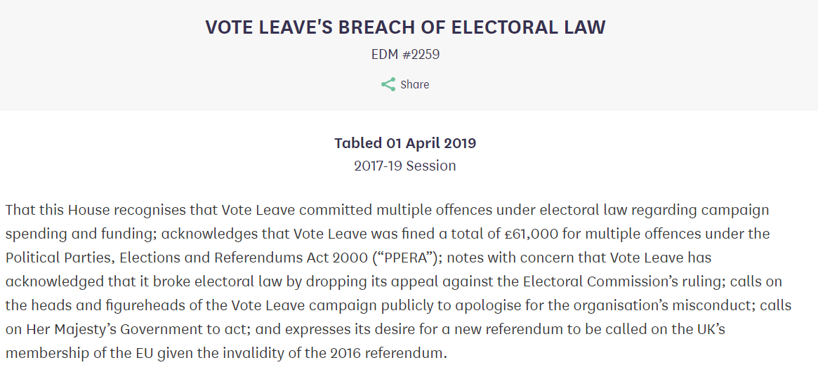 LaylaMoran's tweet photo. I have tabled a motion with @thomasbrake about Vote Leave's breach of electoral law. 

We're calling for the heads of the Vote Leave campaign to publicly apologise - they should be ashamed of their actions. https://t.co/HAUlgUa4IM