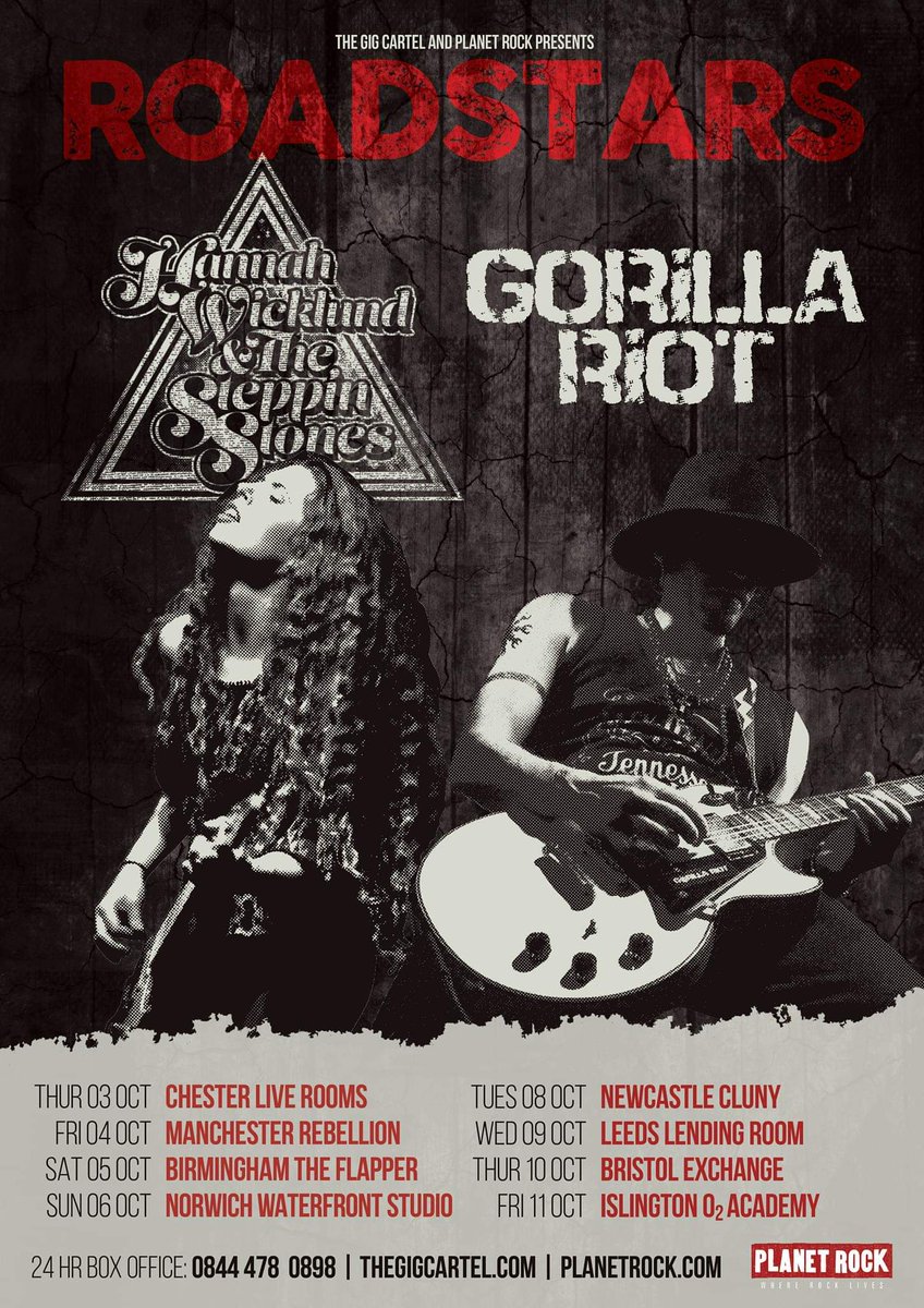 🔥 TOUR ANNOUNCEMENT! 🔥

We are stoked to be hitting rhebroad with <a href="/HannahWicklund/">Hannah Wicklund</a> This coming October thanks to the guys over at <a href="/PlanetRockRadio/">Planet Rock</a> &amp; <a href="/thegigcartel/">The Gig Cartel</a>!
Grab your tickets folks!
<a href="/OffYerRocka/">Off Yer Rocka</a> @tmrbandservices 

#rocknroll #uktour #gorillariot #planetrock