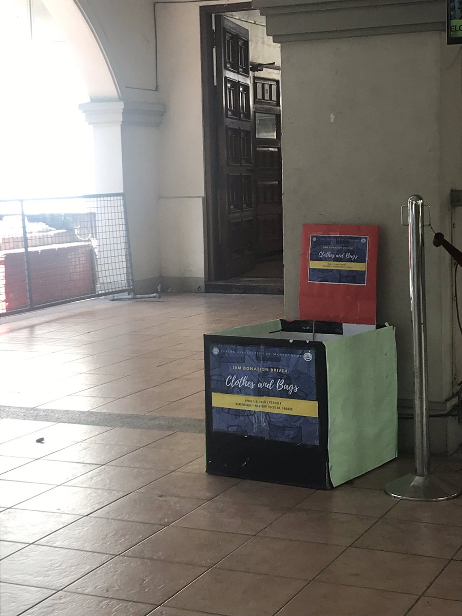 JAM_SSC's tweet photo. Hey Kulasas! Got any old clothes and bags you’ve already worn out? JAM got a Clothes and Bags Donation drive for y’all! 👚👕🎒👜

drop your donations in the box located at the Pergola from April 1-5, 2019. Donations will be given to the community from Western Bicutan, Taguig. https://t.co/5ud4SRRRtN