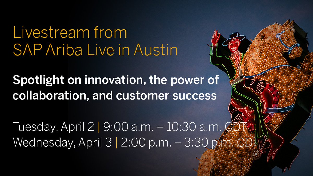 TamaraMcCleary's tweet photo. Join, @DanoKwan, @kochdarren, @barrypadgett, Kathy Hinton &amp; I LIVE this morning from the main stage at #SAPAribaLive in #Austin. You can also watch via live stream here: https://t.co/lLsGpakoxI The main program starts in just a few minutes at 9:00AM CDT. https://t.co/IlN4js8SfU