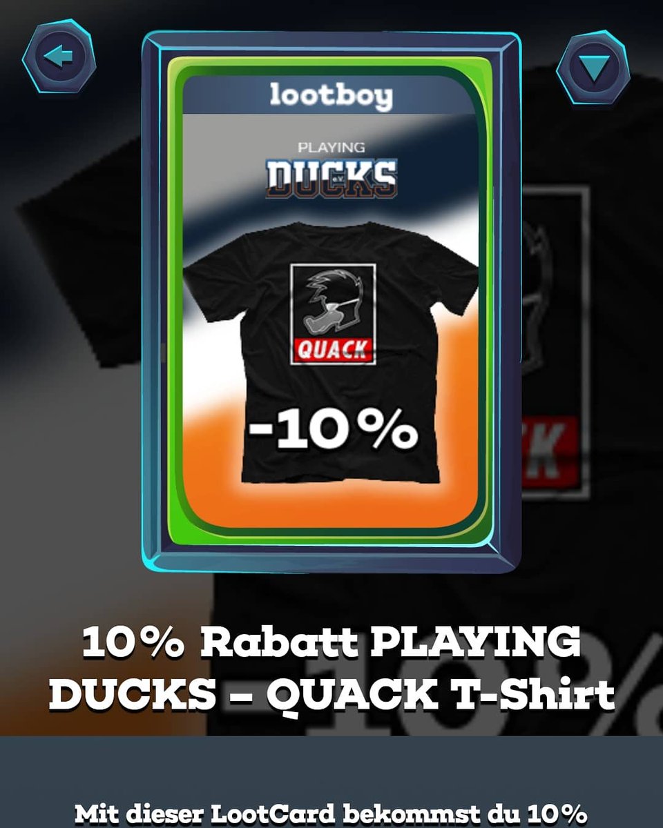 PlayingDucks's tweet photo. 🎁 Bei @LootBoyApp gibt es ab heute die @PlayingDucks Sammelkarten! Wer eine Karte zieht bekommt im https://t.co/Q200GY2ozw Shop 10 Prozent Rabatt auf die neue Shirt Kollektion 🎁 https://t.co/H9EZ594b7J