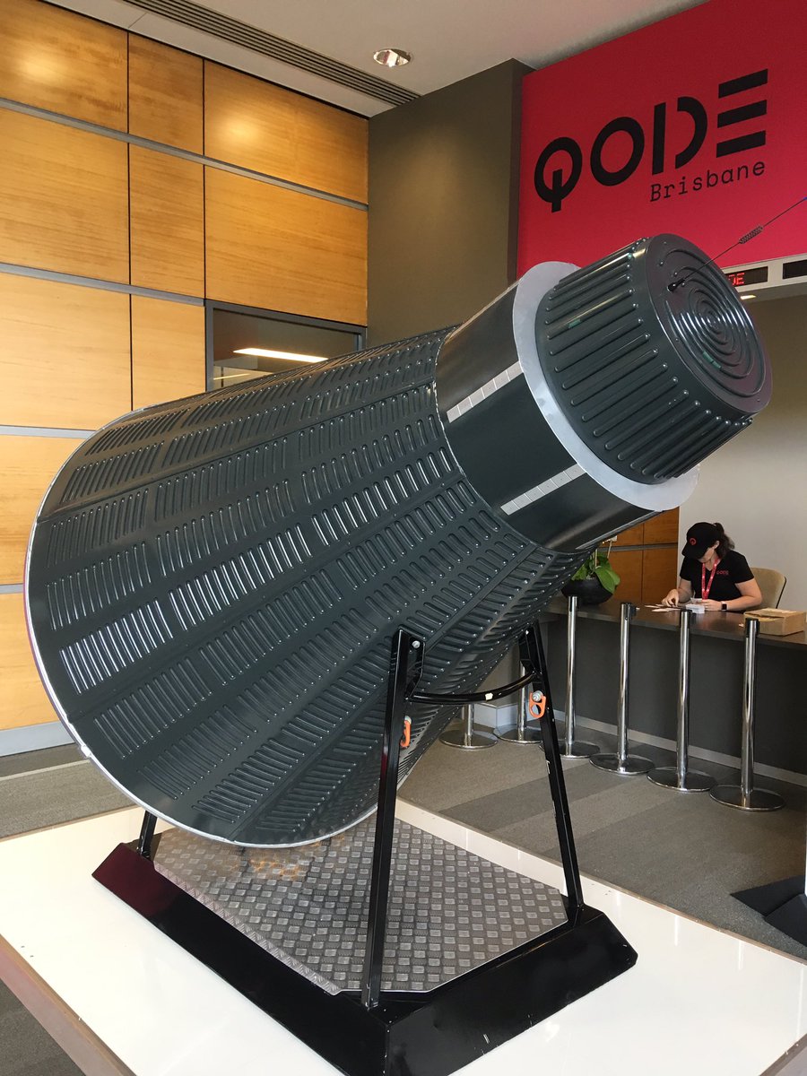 Juxi's tweet photo. A replica of a mercury capsule @qode_ Well done @GilmourSpace! #adAstra #letsgetupthere #space #robotics #innovation https://t.co/ZWfDWc8uLQ