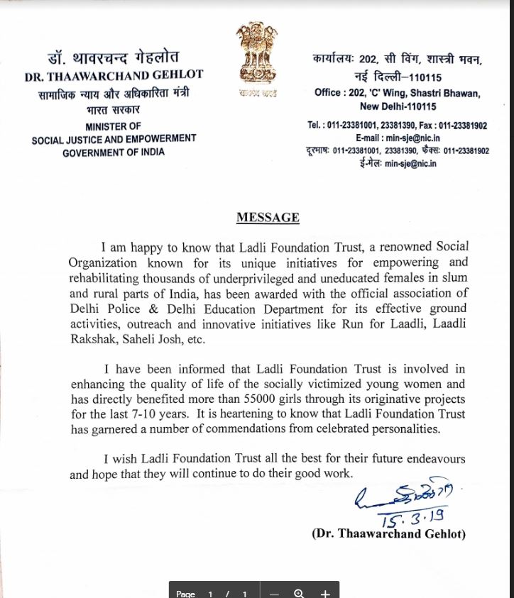 FoundationLadli's tweet image. Thank you So much Honorable Union Minister of Social Justice &amp;amp; Empowerment @TCGEHLOT sir for your Kind words and appreciation about @LaadliRakshak @MSJEGOI #Laadlirakshak #LaadliDevendra #unwomen