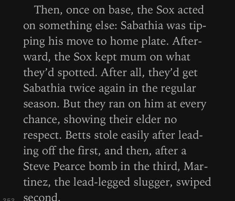 64. CC Sabathia was caught tipping his move to home plate by Boston, allowing them to steal on him whenever they wanted and run wild