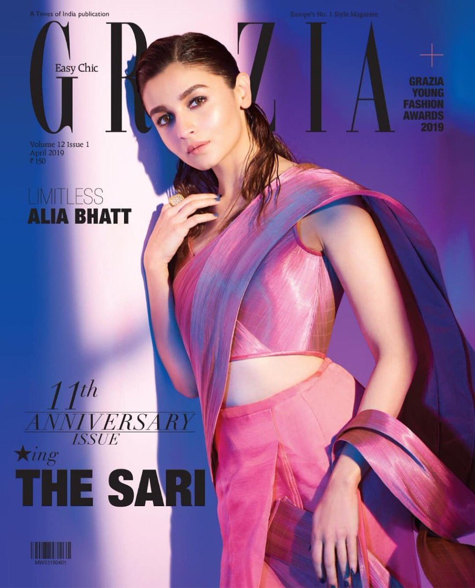 Mehernaaz's tweet photo. There are many ways to celebrate an anniversary (in this case, our 11th), but some ideas are more memorable. Likedraping #Bollywood's favourite millennial, @aliaabhatt in a sari. No prize for guessing then that our anniversary issue is dedicated to the iconic #sari. @GraziaIndia https://t.co/XNwkr45Uvf