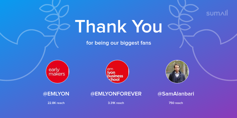 Our biggest fans this week: <a href="/EMLYON/">emlyon business school</a>, @EMLYONFOREVER, <a href="/SamAlanbari/">Sam Alanbari</a>. Thank you! via sumall.com/thankyou?utm_s…