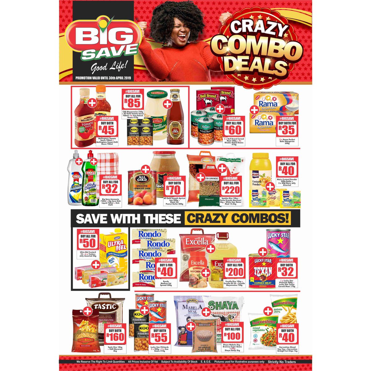 big_save1's tweet photo. Big Saves Crazy Combo deals now on!
Donโt miss your chance to get more for less!
Only available at:
Big Save Hammanskraal
Big Save Waltloo
Big Save Mabopane
Big Save Evaton
Specials valid until the 30 April 2019
#bigsavegoodlife #savings #crazycombodeals https://t.co/uIPot9N7iG