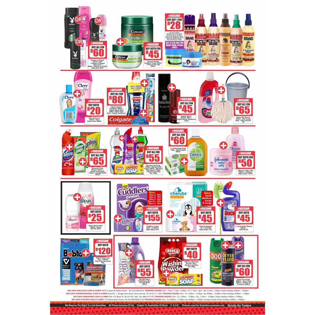 big_save1's tweet photo. Big Saves Crazy Combo deals now on!
Donโt miss your chance to get more for less!
Only available at:
Big Save Hammanskraal
Big Save Waltloo
Big Save Mabopane
Big Save Evaton
Specials valid until the 30 April 2019
#bigsavegoodlife #savings #crazycombodeals https://t.co/uIPot9N7iG