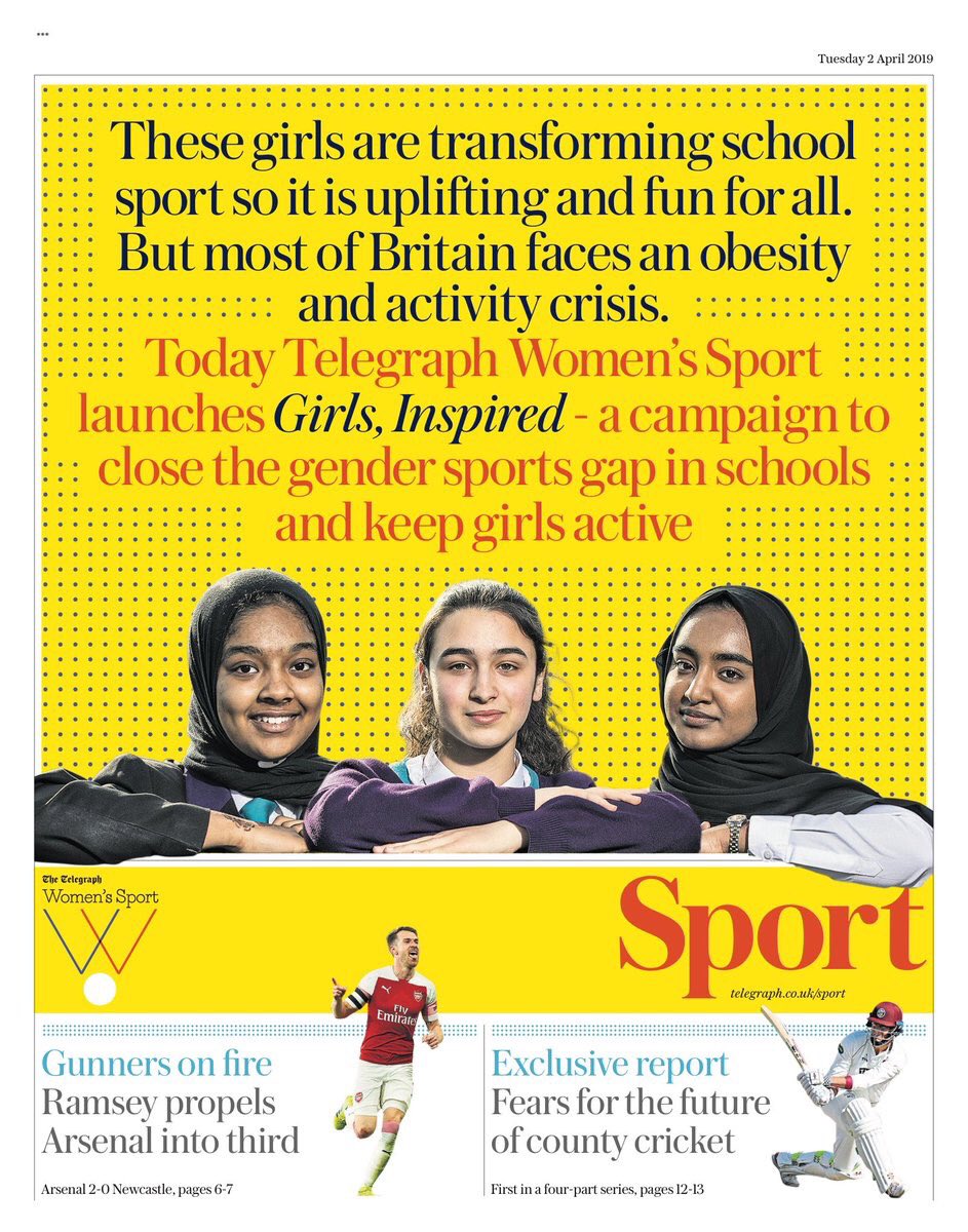 So proud to be launching <a href="/WomensSport/">Telegraph Women’s Sport</a> <a href="/TelegraphSport/">Telegraph Sport</a> campaign Girls, Inspired addressing the gender gap in school sport. 

We want PE to speak to this generation of girls, to provide equal access to sport, and to help bring a love of physical activity into their everyday lives.