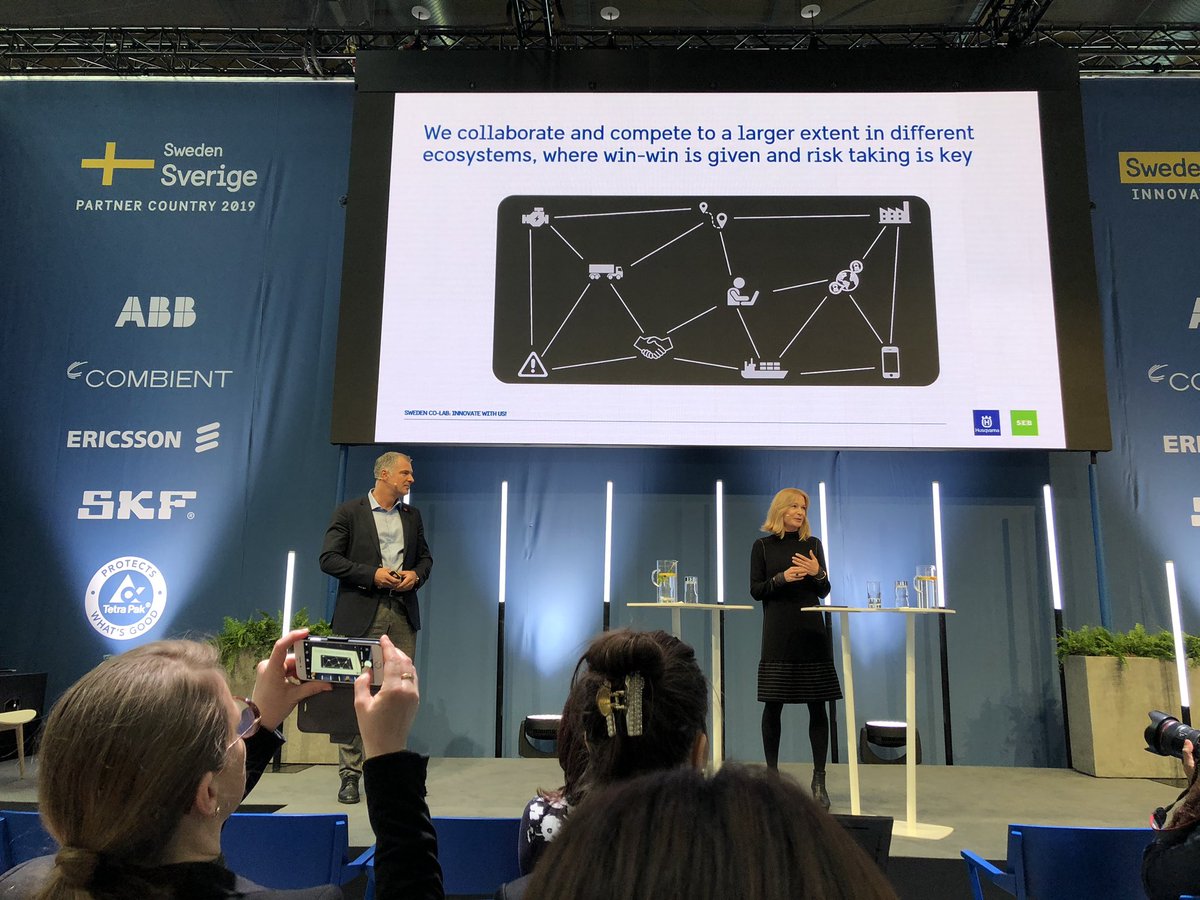 Very interesting comments by Husqvarna and SEB group: the best eco system wins! Innovation partners needed. #riseinnovation #hm19 #swedencolab