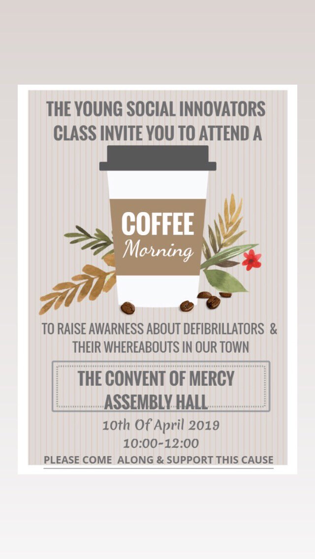We would love it if everyone could come and support our YSI coffee morning during #ysiweek on the 10th of April☕️ in the Convent of Mercy Assembly Hall . For more details check out the poster!! We hope to see you all there!!❤️