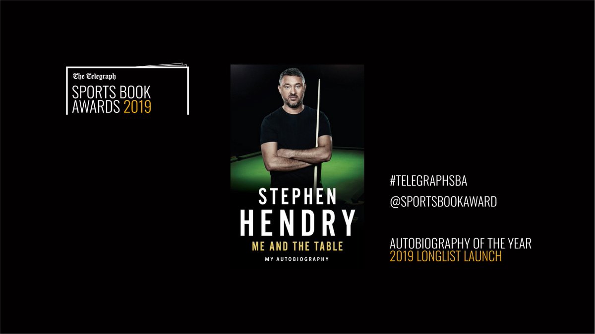 sportsbookaward's tweet photo. Next up in our #gettingtoknowthelonglist is #MeAndTheTable by @SHendry775 from @jblakebooks - an insight into the life of the man behind the cue, and what made him such a top-class player, this is the definitive autobiography of the legend that is Stephen Hendry #TelegraphSBA https://t.co/rQbwrV3dXV