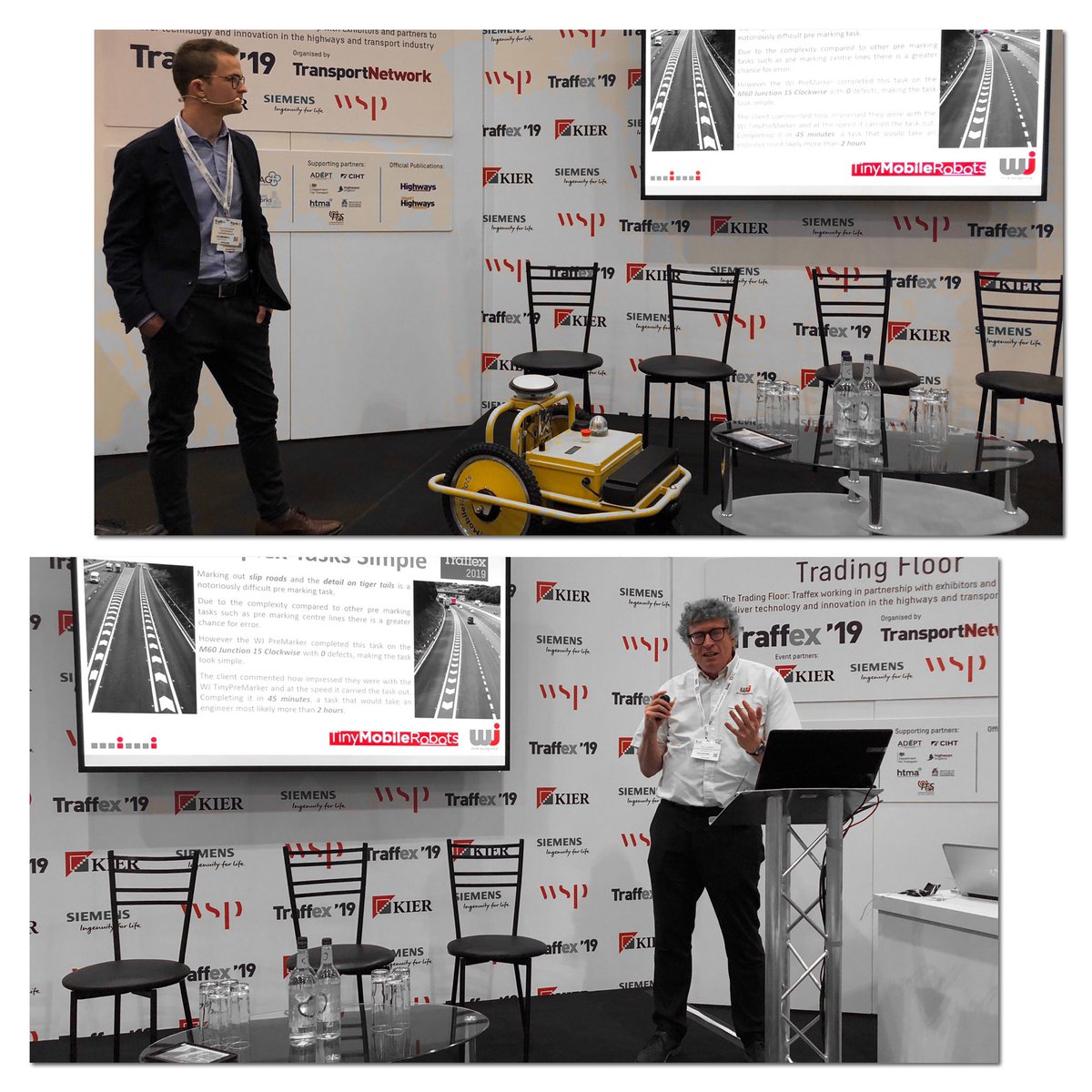 WJ_UK's tweet photo. Palle Flydtkjaer and Paul Aldrige launch the WJ Robotic PreMarking Service on #Traffex19 Trading Floor more information on WJ stand H090 https://t.co/4qzP5bKqQX https://t.co/ssgfP8GXrw