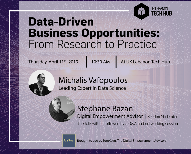 TomKeen_SB's tweet photo. Join us at the @UKLebHub on April 11th to discuss #OpenData #DataScience and how they can benefit your business. With the fascinating Michalis @vafopoulos ! https://t.co/LDbYt0pJtC