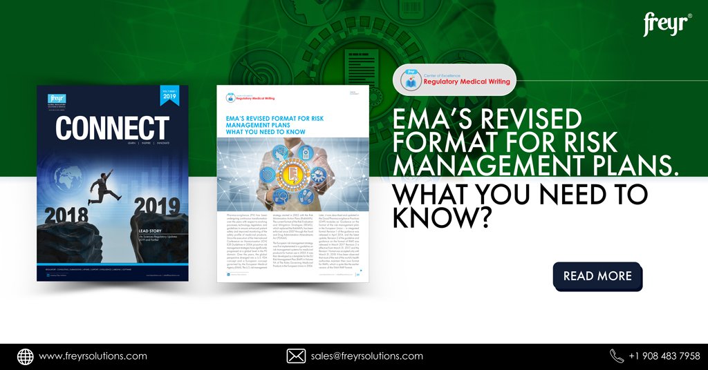 FreyrSolutions's tweet photo. Responding to the need to ensure enhanced #PV in #LifeSciences, #EMA has revised its format for #RiskManagementPlans. To align with updated guidelines, what should organizations be aware of? Read through pg. 11 of #FreyrCONNECT Vol. 7, Is 1. https://t.co/V4du8tAMd2 https://t.co/r7dOeOumX1