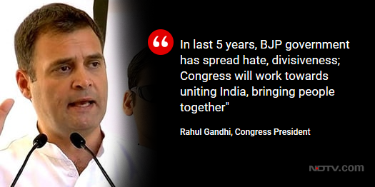 ndtv's tweet photo. #CongressManifesto | "Will work towards uniting people": Rahul Gandhi https://t.co/80dlqMIo4n