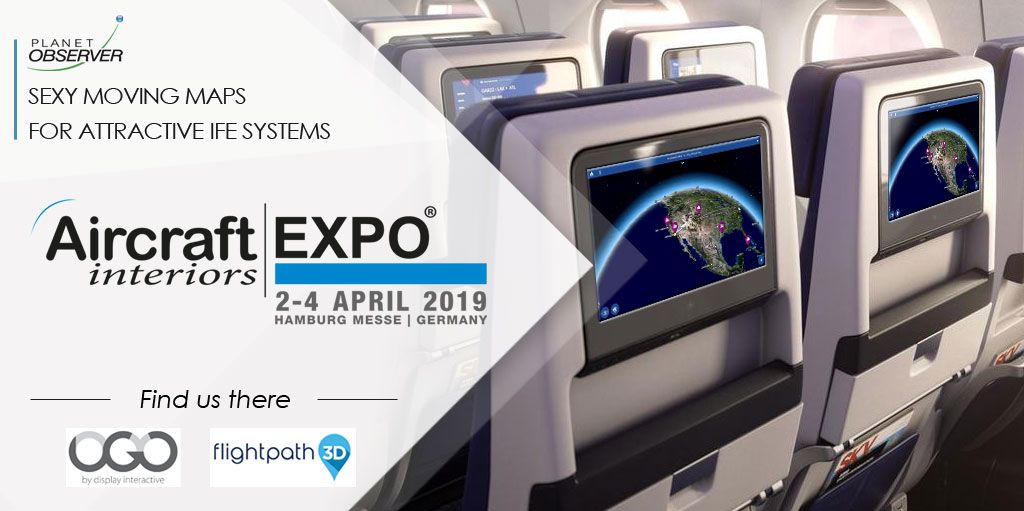 PlanetObserver_'s tweet image. Want to check out sexy #movingmap for #IFE systems? Take a look at @DisplayIfe and @FlightPath3D at @aix_expo, both featuring @PlanetObs_EN global #satelliteimagery basemap buff.ly/2tTZZ8S #AIX2019