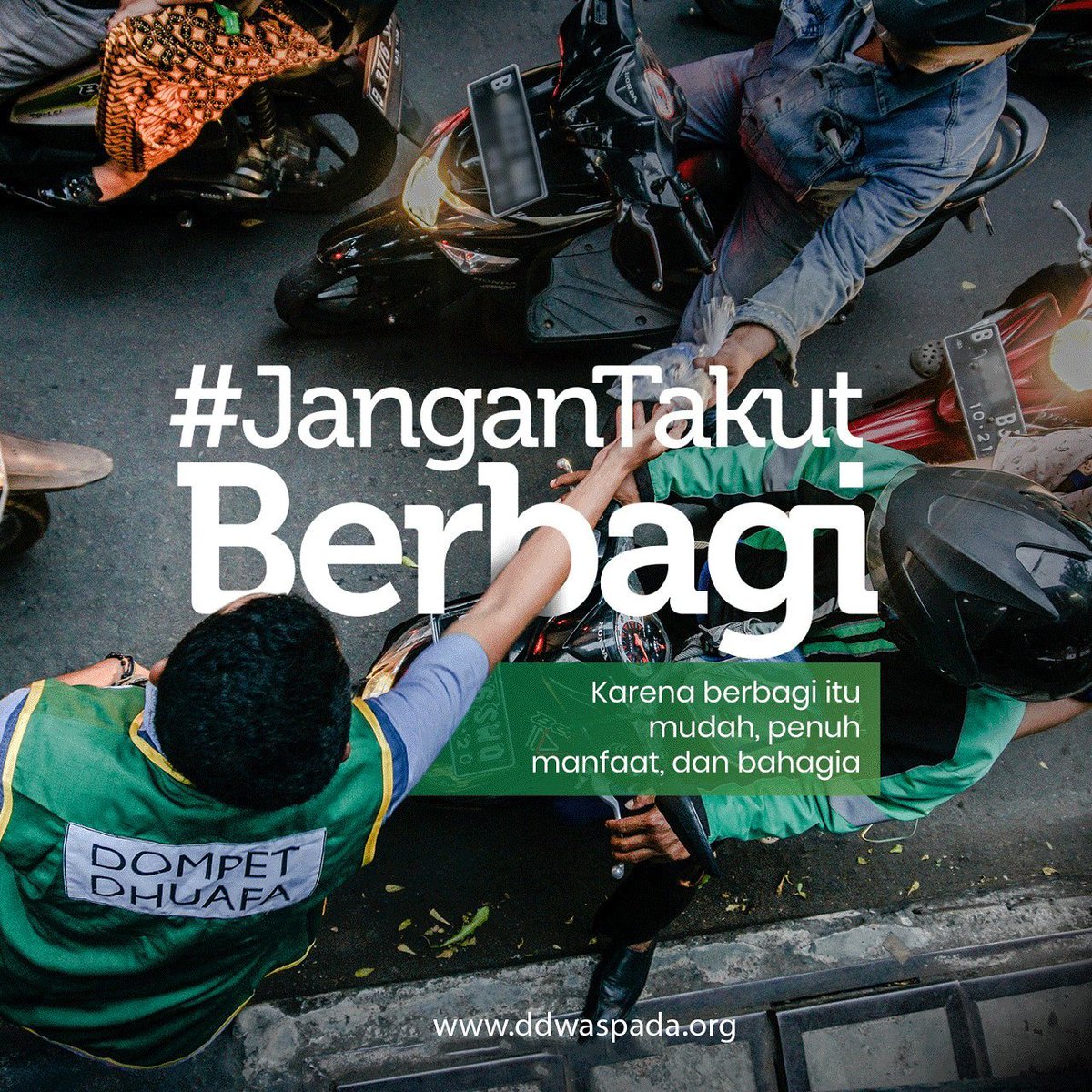 Sahabat pernah membayangkan, bagaimana jika dunia ini dipenuhi oleh orang-orang yang suka berbagi? Tentu sangat indah karena setiap orang saling membantu dan meringankan.

#JanganTakutBerbagi
#JanganTakutBerzakat
#DompetDhuafaWaspada
#DompetDhuafa