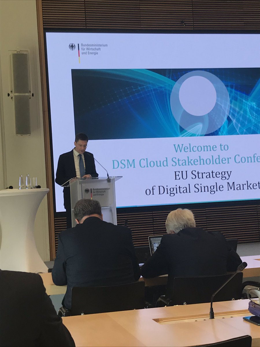 Starting the day at the @CnectCloud DSM Cloud Stakeholder Conference in Berlin. @ChristianHirte speaking about the importance of trusted cloud infrastructure, the free flow of data, and avoiding vendor lock-in.