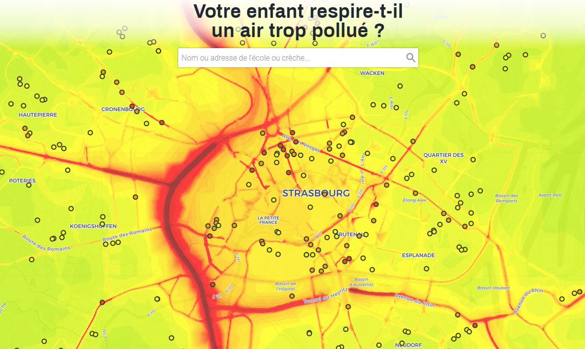 F3Alsace's tweet photo. CARTE - Pollution de l'air à Strasbourg: l'école de votre enfant est-elle concernée ?  @greenpeacefr https://t.co/8V5D4efBOG https://t.co/HJGsoUn03h