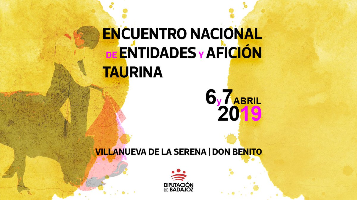 Este sábado #ENEAT2019, Encuentro #Nacional Entidades y #AficionTaurina por <a href="/DipdeBadajoz/">Diputación de Badajoz</a>, abierto y gratuito , comparte e inscríbete! <a href="/NovilladasSin/">NovilladasSin.com</a> <a href="/InfotauroCom/">Infotauro</a> <a href="/elsuracuerpolim/">El Sur A Cuerpo Limpio .es</a> <a href="/FEETauromaquiaP/">FEETAP</a> <a href="/acartees/">A.C.A.R.T.E.</a> #VillanuevadelaSerena #DonBenito #Extremadura  bit.ly/2TLdmQI