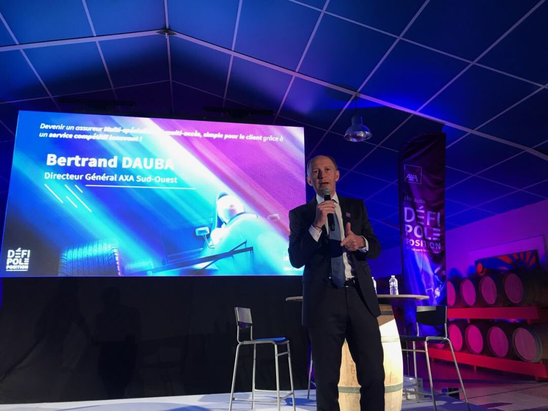 A_Duvignac's tweet photo. Ouverture de la journée dédiée aux collaborateurs d’Agences #AXA #DefiPolePosition #monauto @AXAFrance #sudouest par @BertrandDauba et @AudreyALEPEE au milieu des vignes bordelaises à Château Lafitte. https://t.co/HIpI8akW5h