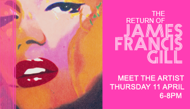 castleartICC's tweet photo. A founder of the #PopArt movement, James Francis Gill, is making his bold return to the art world and his first trip to the UK.  Come see the new collection, and join us 11 April as we welcome the artist to the gallery. https://t.co/S6NEIjlsOC