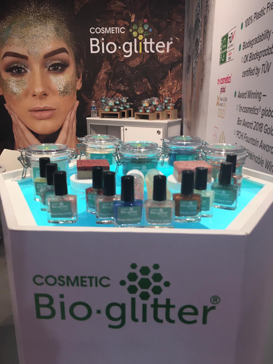 . @RonaldBrittonUK showcasing their new 100% plastic free glitter, @Bio_Glitter Pure at @incosmetics! #incosGlobal #Ecoglitter #PlasticFree #GuiltFreeGlitter