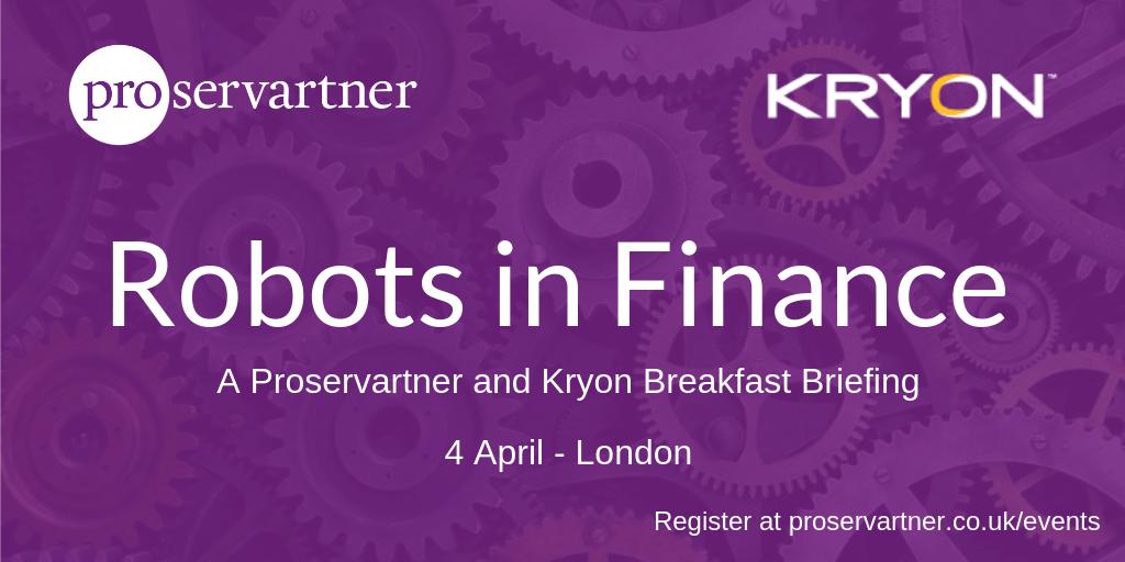 KryonSystems's tweet photo. Have you already signed up to join our first @Proservartner / Kryon Breakfast Briefing "Robots in Finance"  this Thursday, 4th April in London to get the first-hand scoop on #RPA applications in Finance?
https://t.co/lzPrSWMInF

 #automation #AI #KryonProcessDiscovery #FinTech https://t.co/jySkhhLYRe