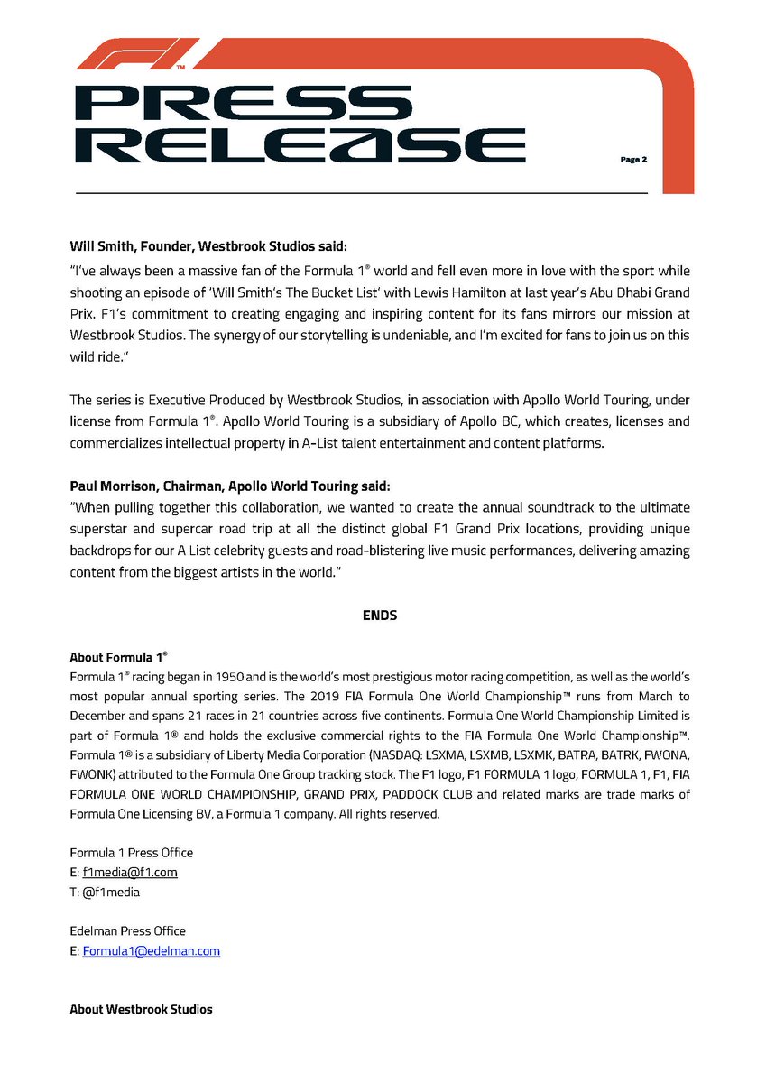 F1Media's tweet image. Press release - Formula 1® and Westbrook Studios 
to supercharge F1’s star power #f1