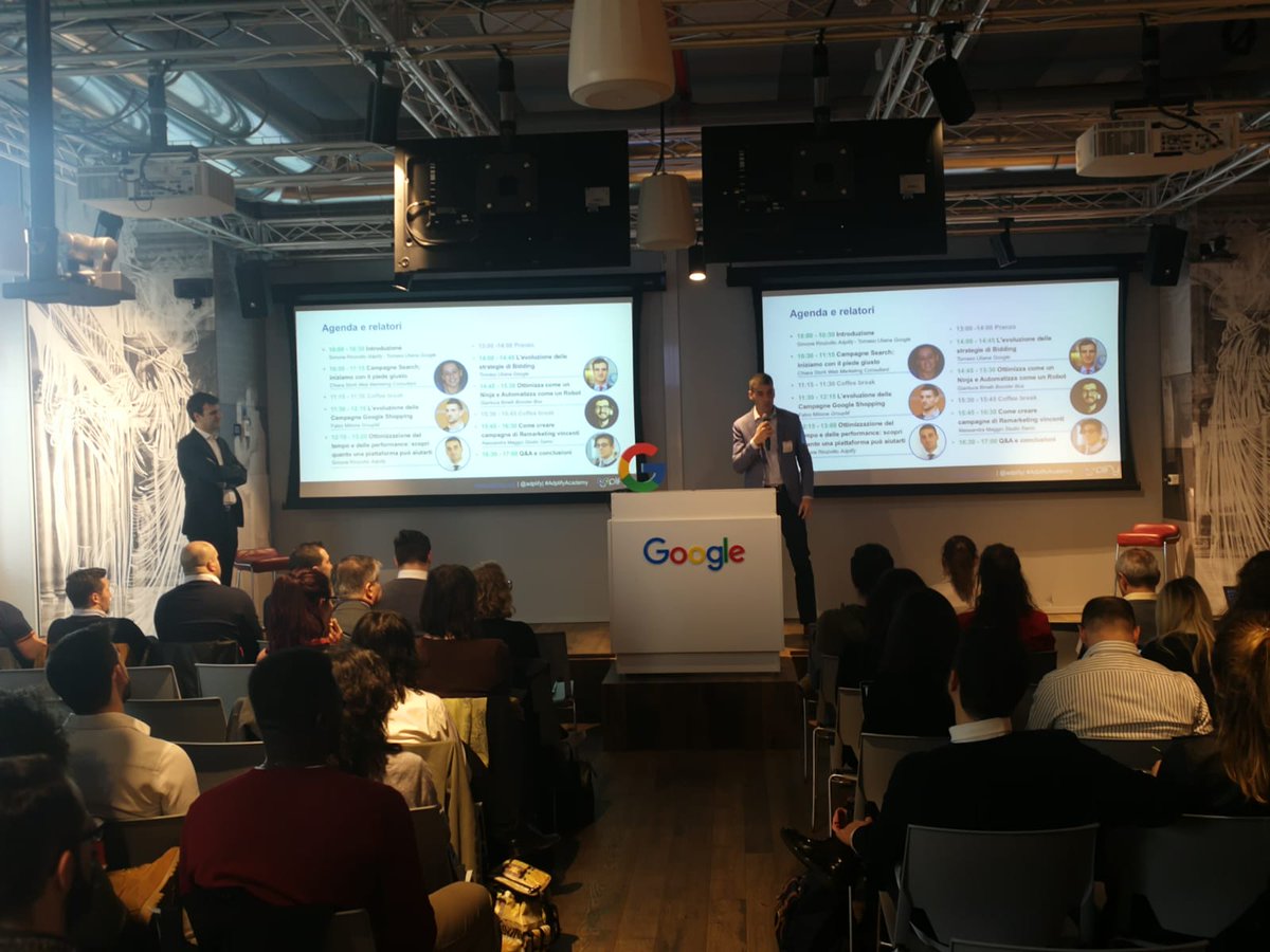 adplify's tweet photo. Prende il via l'#AdplifyAcademy! Sala piena, tanto entusiasmo... pronti a scoprire le ultime novità sul mondo #GoogleAds. 💪 #Milano @googleitalia @ktzstyle @AleMag86 @chiarastorti @MilioneFabio @srinzivillo https://t.co/j19mJHBVjM