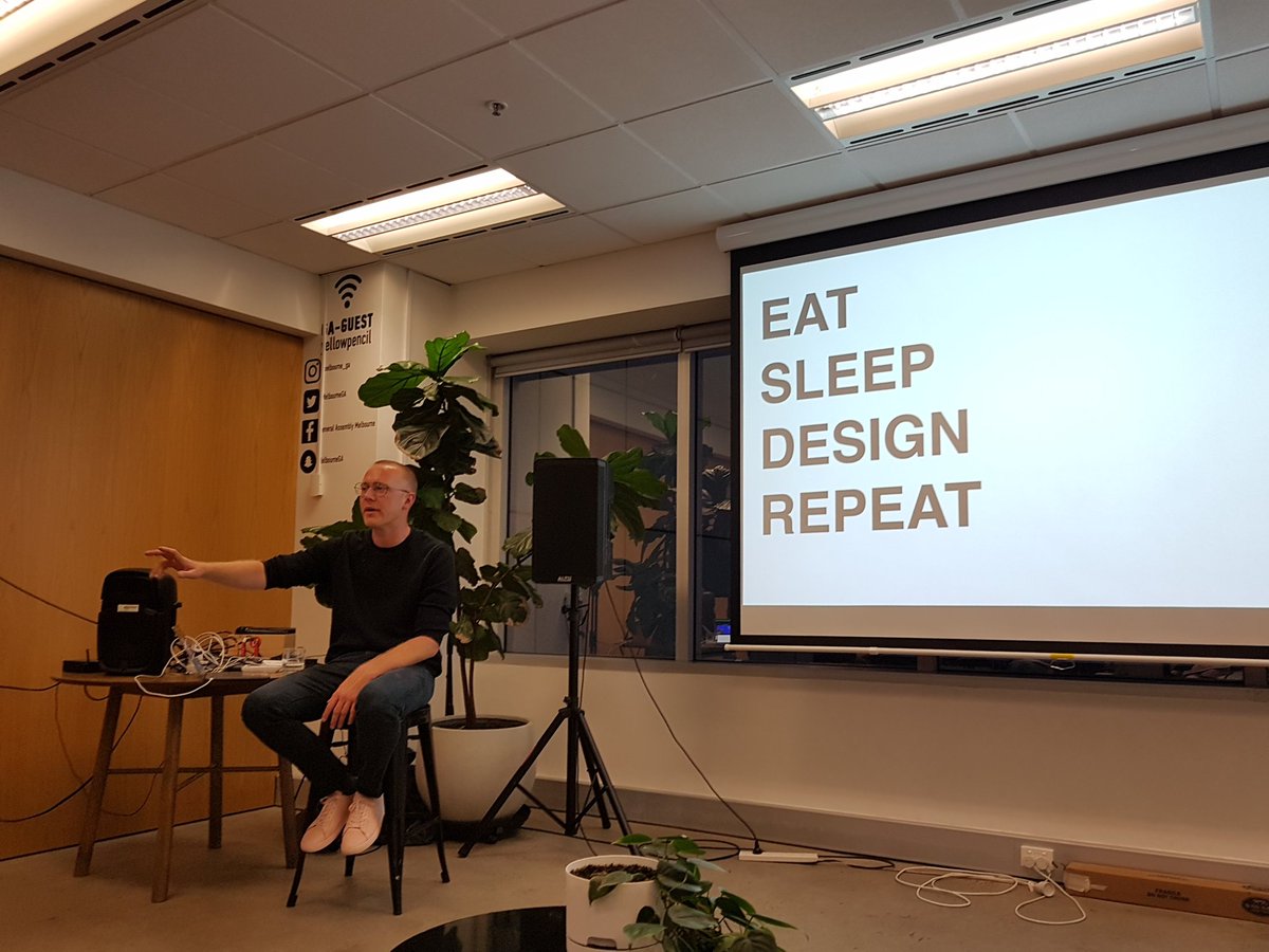 How can I not tweet this?! DESIGN IS LIFE! Loved <a href="/richiemel/">richie meldrum</a>'s talk on getting into the design industry @MelbourneGA tonight! Time to brush up my creative skills + #BEHUNGRY!