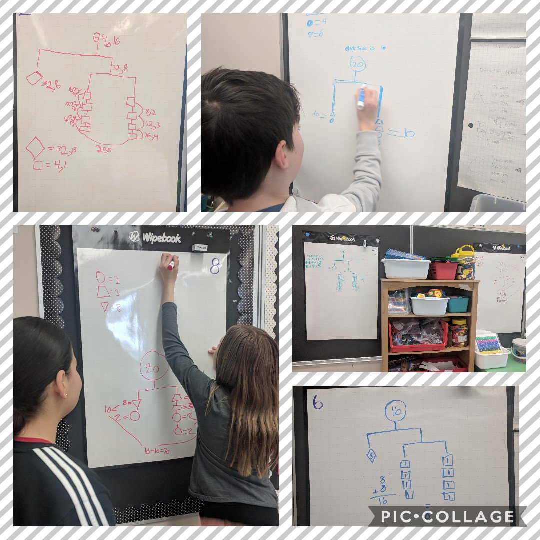 MissZippel's tweet image. Grade 6s springing into #algebra with some #SolveMe mobiles on our new whiteboards! #vnps @TVDSBmath @Wipebook