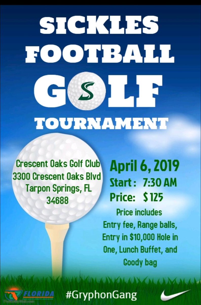WestchaseCF's tweet photo. Get your foursome today for the Sickles Gryphons Football #Golf Tournament taking place on April 6th! #GryphonGang https://t.co/8S7b9FT2yQ
