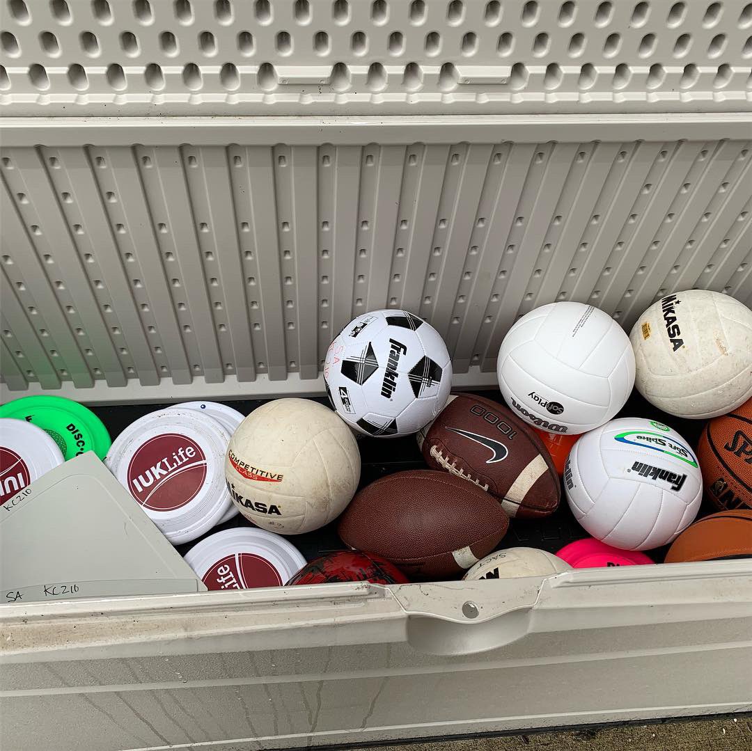 IUKStudentLife's tweet photo. Students! We have restocked our sports equipment bin that sits to the side of KC in the Quad! Take a breather outside and toss around a football! 🌞🌻💐 Please be sure to return all equipment to the bin! #myiuk https://t.co/0u9u8n3FGP
