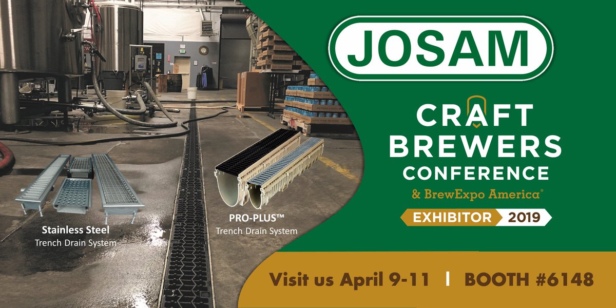 JosamCompany's tweet photo. Visit Josam Booth #6148 at Craft Brewers Conference, learn about the importance of a properly designed drainage system and best available options for your brewing facility! @BrewersAssoc #CBC2019 #CraftBrewersConference #CraftBrewers #CraftBrewerCon #TrenchDrains #brewersassoc https://t.co/4EPjKfxFRC