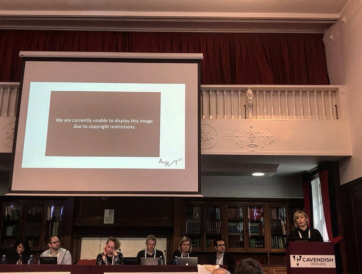 KsenBlokhina's tweet photo. Aidan McNeill repping @artukdotorg at today’s #CILIPCopy19 talking about our risk managed approach to orphan works 🙌🏻 https://t.co/YDmYtpneAG