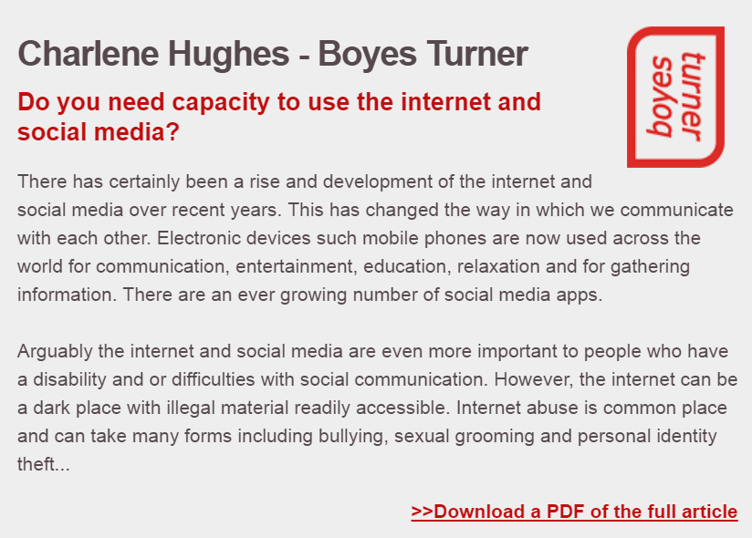SnapCare_'s tweet photo. Do you need capacity to use the internet and social media? Great article by Charlene Hughes from @boyesturner You can download the full article featured in the Snap News this month. https://t.co/8DNrRyctAq? https://t.co/irKRJs3ZSs