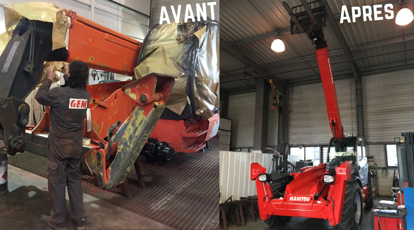 gemmanutention's tweet photo. [#tuesdaytransformation] Le @manitou #MT1436R à été entièrement rénové par la maison @gemmanutention
 #v3 #specialitedelamaison #avantapres #trois #etapes #telescopique #occasion #specialite #chariot #occasion #occaz #manutention #logistique #manitou https://t.co/Io6G7Seiz3